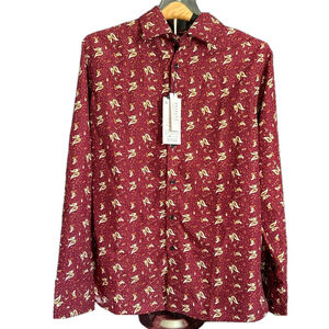 Silver Stone Men Large Button Down Shirt Maroon, yellow & white NWT‎